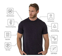 Threebooy Men 100% superfine 16.5micro Merino Wool T Shirt Base Layer Wool Tech Tee Wicking Breathable Anti-Odor