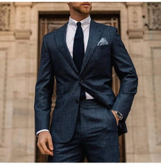 Threebooy Business Men Suits Plaid Tailor-Made 2 Pieces Coat Slim Fit Tuxedo Jacket Coat Groom Wedding Groom Prom Formal