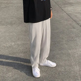 Threebooy Pleated Pants Men Summer Straight Casual Pants Men Japanese Streetwear Loose Ice Silk Pants Mens Wide Leg Pants Man Trousers