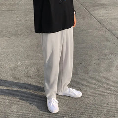 Threebooy Pleated Pants Men Summer Straight Casual Pants Men Japanese Streetwear Loose Ice Silk Pants Mens Wide Leg Pants Man Trousers