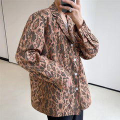 Threebooy Men's New Leopard Design Loose Personalized Shirts Casual Coats Long Sleeve Shirts Fashion Trend Camisa Masculina M-XL