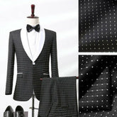 Threebooy Business Men Suits Tailor-Made 2 Pieces With Dots Tuxedo Jacket Coats Groom Wedding Formal Tailored Regular Fit