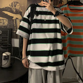 Threebooy Summer Men's Striped Printing Short Sleeve T-shirt Fashion Trend Loose Round Neck Tshirt Casual Top Streetwear T Shirt M-2XL