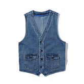 Threebooy Denim Vest Men's Jacket Spring Autumn Jeans Jacket V-neck Design Korean Vest Loose Casual Fashion All-match Style Male Clothing