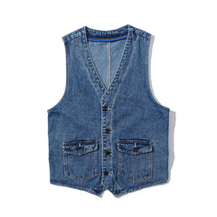 Threebooy Denim Vest Men's Jacket Spring Autumn Jeans Jacket V-neck Design Korean Vest Loose Casual Fashion All-match Style Male Clothing
