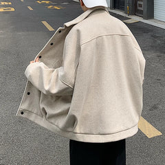 Threebooy Winter Thickened Short Woolen Coat Men Warm Fashion Oversized Woolen Coat Men Korean Loose Woolen Jacket Mens Overcoat M-3XL