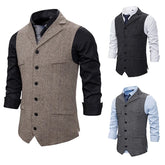 Threebooy Autumn Business Vest Men's Clothing Male Lapel Casual Men Suit Vest With Pockets Vest Outerwear Chaleco Hombre