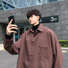 Threebooy Men's Lattice Printing Long Sleeves Coats Loose Brand Two Pieces Cotton Clothes Fashion In Warm Bottoming Shirts M-2XL