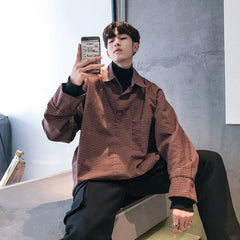 Threebooy Men's Lattice Printing Long Sleeves Coats Loose Brand Two Pieces Cotton Clothes Fashion In Warm Bottoming Shirts M-2XL