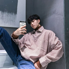 Threebooy Men's Lattice Printing Long Sleeves Coats Loose Brand Two Pieces Cotton Clothes Fashion In Warm Bottoming Shirts M-2XL