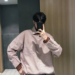 Threebooy Men's Lattice Printing Long Sleeves Coats Loose Brand Two Pieces Cotton Clothes Fashion In Warm Bottoming Shirts M-2XL