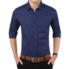 Threebooy New Autumn Fashion Brand Men Clothes Slim Fit Men Long Sleeve Shirt Men Polka Dot Casual Men Shirt Social Plus Size M-5XL
