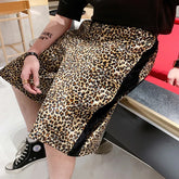 Threebooy Men's Tide Casual Male Hip Hop Leopard Print Short Velvet Harem Mens Jogger Shorts Multi-pocket Gym Short Motion Shorts