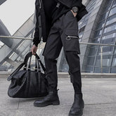 Threebooy Men's Black Color Overalls Fashion Slim Fit Casual Pants Cargo Leggings Streetwear Trousers Hip Hop Style Sweatpants M-3XL