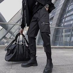 Threebooy Men's Black Color Overalls Fashion Slim Fit Casual Pants Cargo Leggings Streetwear Trousers Hip Hop Style Sweatpants M-3XL
