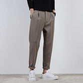 Threebooy Winter Men's Slim Fit Casual Pants Keep Warm Solid Color Woolen Pants High-quality Black/grey/Camel Trousers Size 28-38