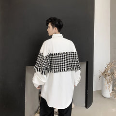 Threebooy Men's Spelling Cloth Decoration Loose Coats Long Sleeve Shirt White/black Color High-quality Shirts Camisa Musculina M-XL