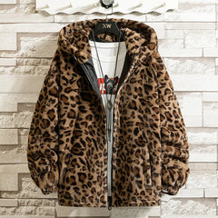 Threebooy Fall/winter Leopard Print Jacket Loose and Comfortable Cotton-padded Jacket Fashion Men's and Women's Autumn Warm Jacket