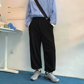 Threebooy Men's Detachable Belt Loose Straight Casual Pants Trendy Personality Sweatpants Black/gray Color Trousers Plus Size M-2XL