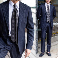 Threebooy 2 Pieces Costume Homme Men Suits Dark Blue Pinstripe Single Breasted High Quality Formal Business Wedding