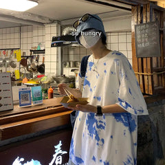 Threebooy Men's Couple Print Dyed Short Sleeve T-shirt Street Hip Hop Fashion Top Casual Tshirt Harajuku Multicolor T Shirt M-3XL