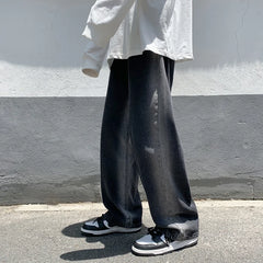 Threebooy Men's Baggy Homme Cargo Pocket Jeans Fashion Black Trousers Loose Wide Leg Pants Biker Blue Color Casual Pants S-2XL