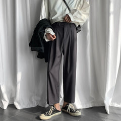Threebooy Men's Fashion Wide Leg Pants Male Leisure Casual Pants High-quality Grey/black/Rice White Color Loose Trousers Plus Size S-XL