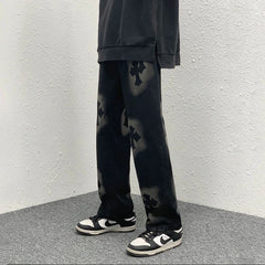 Threebooy Men's Loose Wide Leg Pants Baggy Homme Casual Pants Classic Cargo Pocket Jeans Black Color Biker Denim Trousers M-3XL