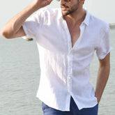 Threebooy Men's Casual Short Sleeve Shirts Leisure Street Wear Lapel Button-down Solid Color Shirts for Men Vintage Vacation Blouse M-3XL