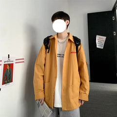 Threebooy Men Harajuku Solid color Mens Streetwear Long Sleeve Male Vintage Korean Fashions shirts Oversized shi