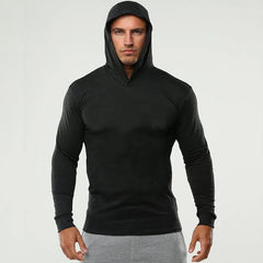 Threebooy New Long Sleeve Shirts Fitness Hoodies Quick Dry Pullover Solid Mens Hooded Clothing Black Sweatshirt Men's Clothing