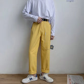 Threebooy Korean Style Men's Solid Color Casual Pants Fashion Trend Yellow Straight Pants Popular Loose Streetwear Trousers M-3XL