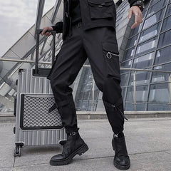 Threebooy Men's Black Color Overalls Fashion Slim Fit Casual Pants Cargo Leggings Streetwear Trousers Hip Hop Style Sweatpants M-3XL