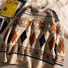 Threebooy Pullovers Vintage Retro Christmas Sweater Couple Men's Knitted Sweater Winter Warm Casual Korean Streetwear Harajuku