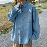 Threebooy Men's Fashion Cowboy Camisa Masculina Long Sleeves Denim Shirts Streetwear Blue/black Color Clothes Cargo Shirts M-5XL