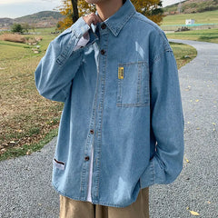 Threebooy Men's Fashion Cowboy Camisa Masculina Long Sleeves Denim Shirts Streetwear Blue/black Color Clothes Cargo Shirts M-5XL