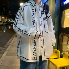 Threebooy Hand painted graffiti shirt men's design sense of minority advanced sense of leisure Hong Kong style shirt hiphop fried Street