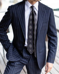 Threebooy 2 Pieces Costume Homme Men Suits Dark Blue Pinstripe Single Breasted High Quality Formal Business Wedding