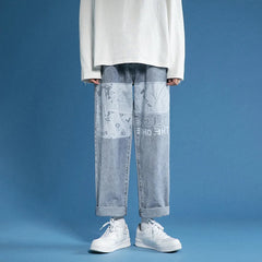 Threebooy new ins jeans men's trend handsome versatile straight loose wide leg pants waist pants streetwear cheap clothes china