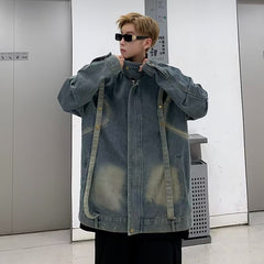 90s streetwear Workwear Denim Jacket Men's Spring and Autumn Jacket American Retro Loose Casual All-Matching Jacket