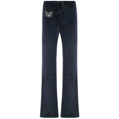 90s fashion Street Style Y2g Vintage Rhinestone Velvet Flared Pants Autumn and Winter New Simple Basic All-Match Casual Trousers