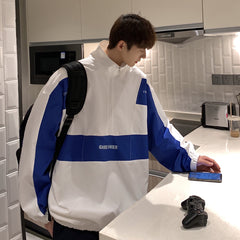 mens fashion Autumn New Men's Contrast Color Stitching Half Zipper Loose Jacket Jacket