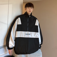 mens fashion Autumn New Men's Contrast Color Stitching Half Zipper Loose Jacket Jacket