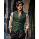 fall outfits men Autumn and Winter New Suit Vest Men's Medieval Retro Vest European Size V-neck Single-Breasted Casual Vest