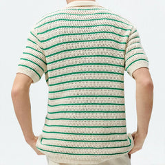 Threebooy Men's Polo Shirt Light Luxury Knitted Clothing Popular Vintage Striped Short Sleeve Fashion Leisure Hollow Out Knitwear M-3XL