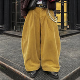Threebooy Men Corduroy Pants Solid Color Button Joggers Loose Wide Leg Trousers Men Streetwear Fashion Casual Male Long Pants