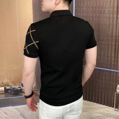 Threebooy High End Business Polo Shirt for Men Summer Short Sleeve Slim Fit Lapel Casual T-shirts Single Breasted Social Streetwear POLOS