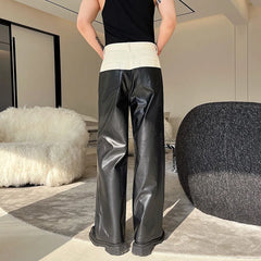 Threebooy Men's Monochrome Faux Leather Pants