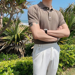 Threebooy Smart Casual Solid Color Turn-down Collar Polos Spring Summer Simplicity Retro Comfortable Tops Slim Men's Clothing