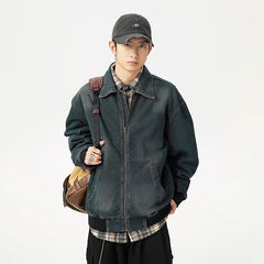 Threebooy Vintage vintage washed denim jacket for men's autumn new style functional loose fit flight staff jacket
